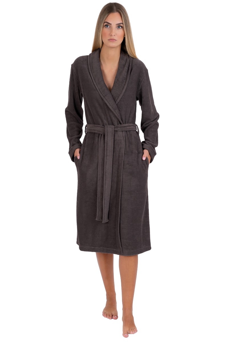 Bademantel Damen dark brown mit Kapuze