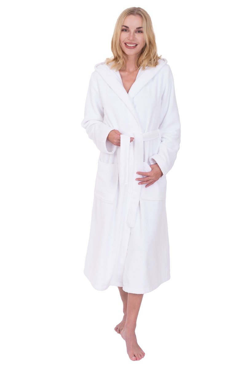 Bademantel Damen white mit Kapuze